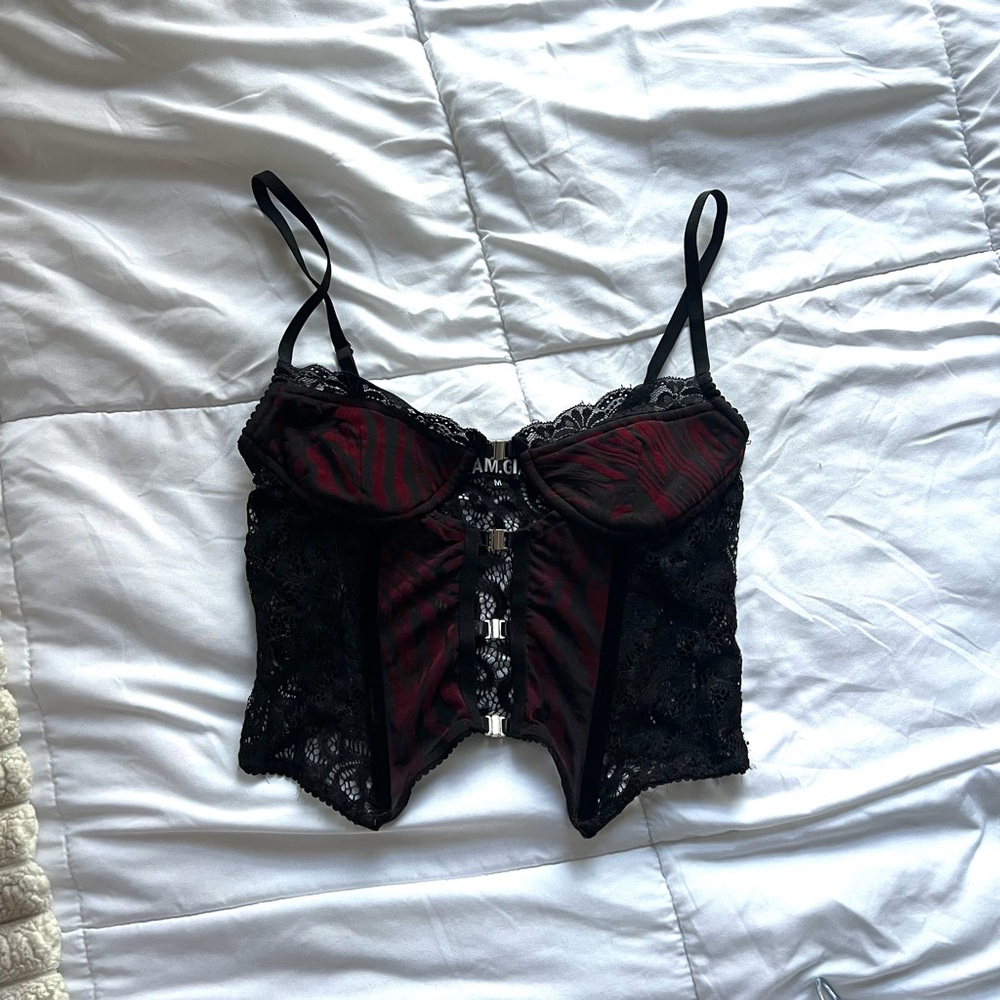 I.AM.GIA Black and Red Lace Bustier
